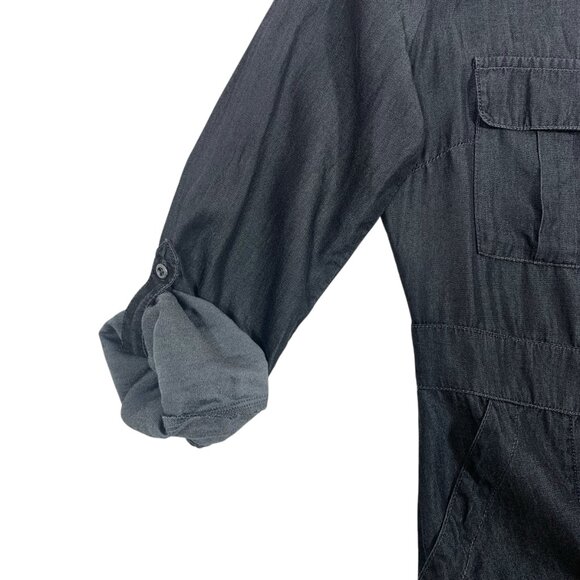long sleeve shirt dress dark grey button down tunic sz SMby STANDARD GRACE - Picture 5 of 16